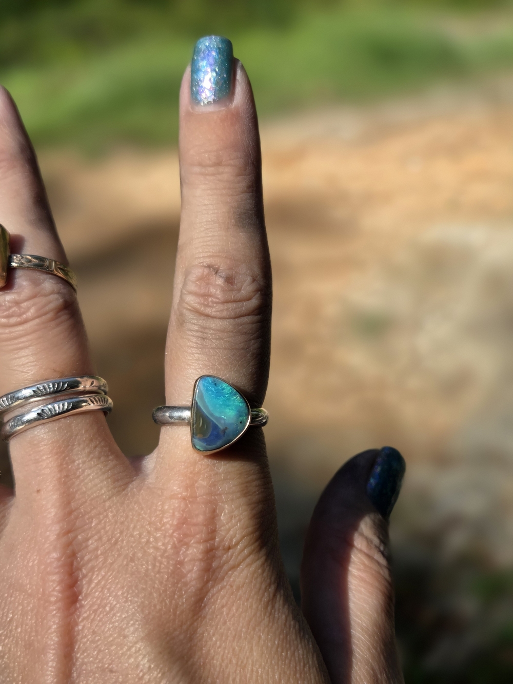 Australian Opal Ring- Gold Bezel